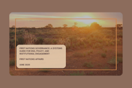 Cover image showing a desert landscape at sunset with text about First Nations governance systems.